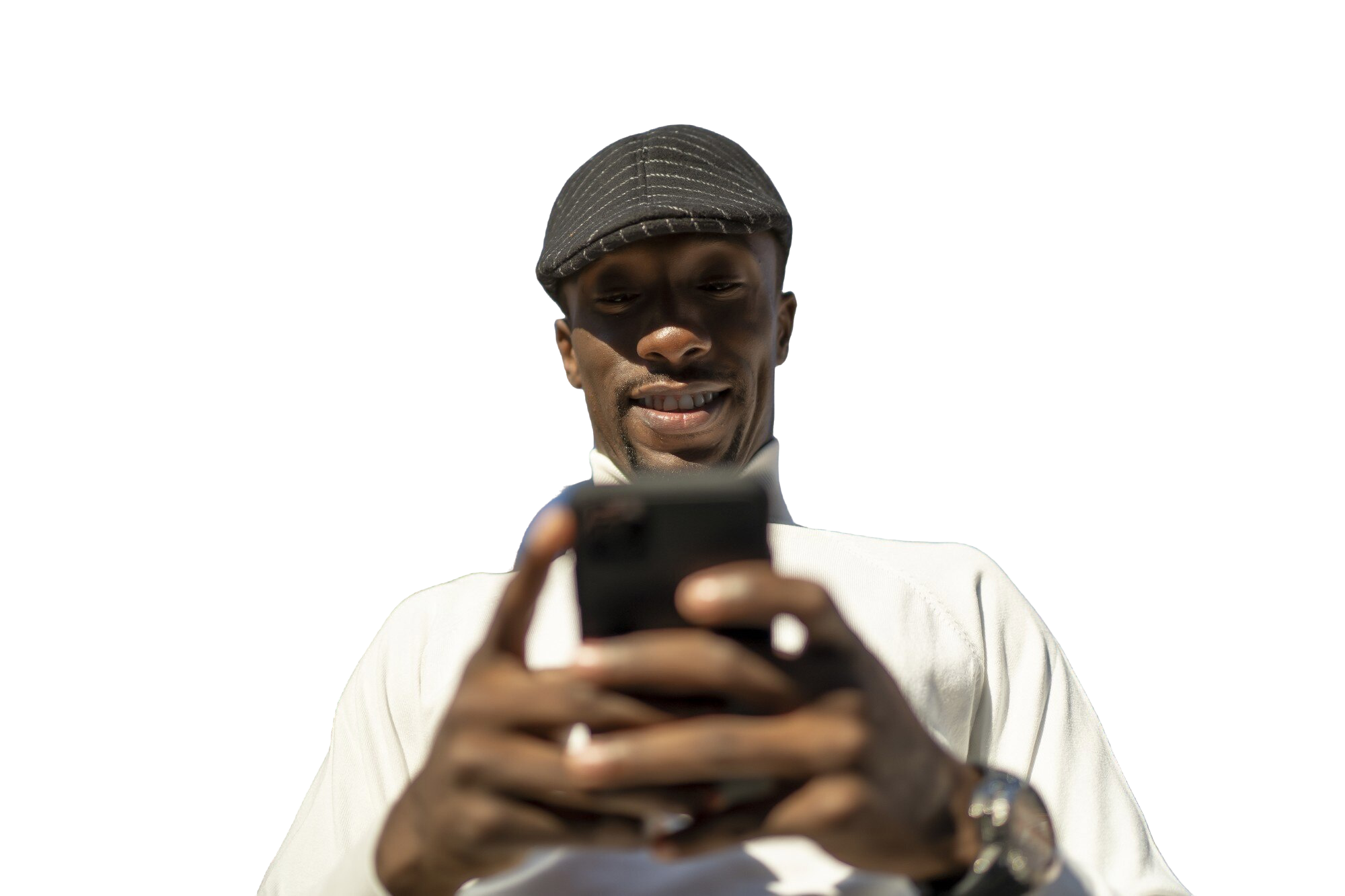 closeup-shot-black-man-wearing-turtleneck-hat-looking-his-phone